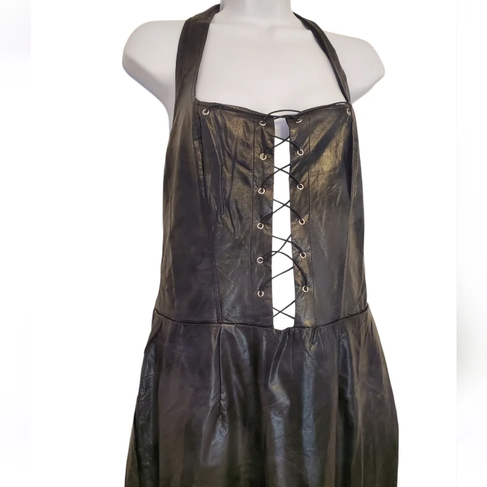 🖤 Norah Faux Leather Washed Black Lace-Up Maxi Dress. NWT. Size XL - Picture 7 of 8
